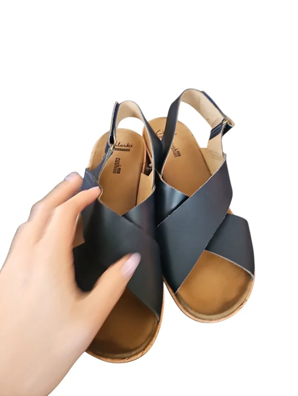 CLARKS Women's Maritsa Lara Platform Navy Cork Wedge Sandals Sz 9